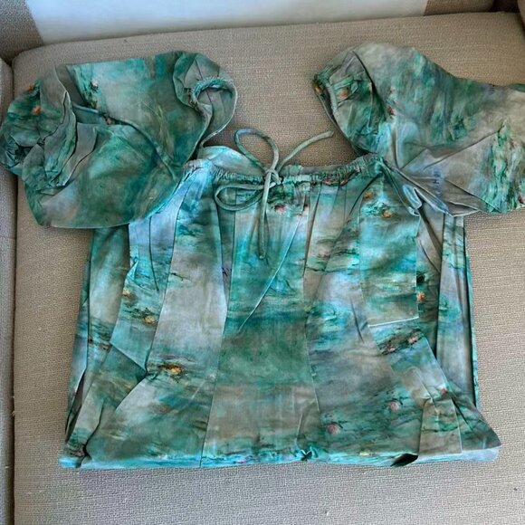 BEST Selkie The Water Lilies Day Midi Dress XSmall Green Cotton Party Cocktail - Picture 6 of 14